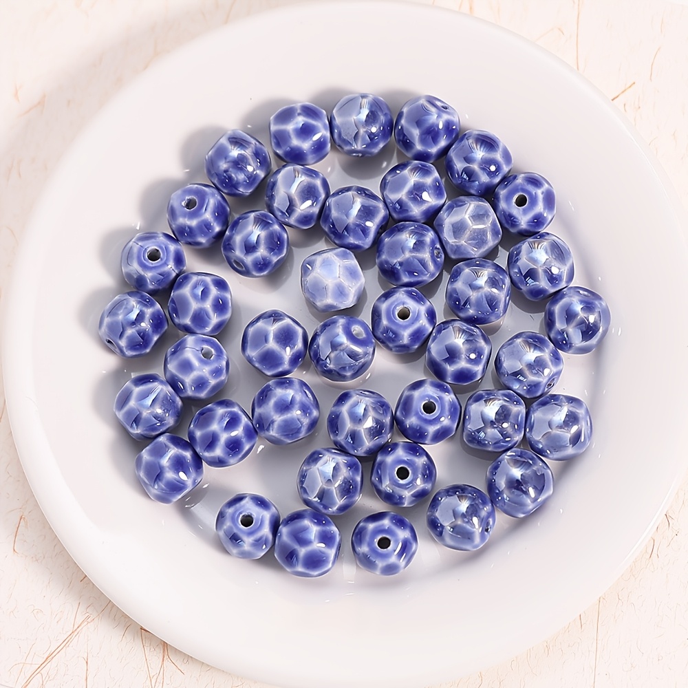 13pcs Ceramic Cut Face Round Beads for Handmade Jewellery Making